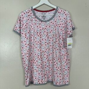 Pillow Talk Women's M Pajama Top Pink Cat Heart Print Short Sleeve 578620-X313